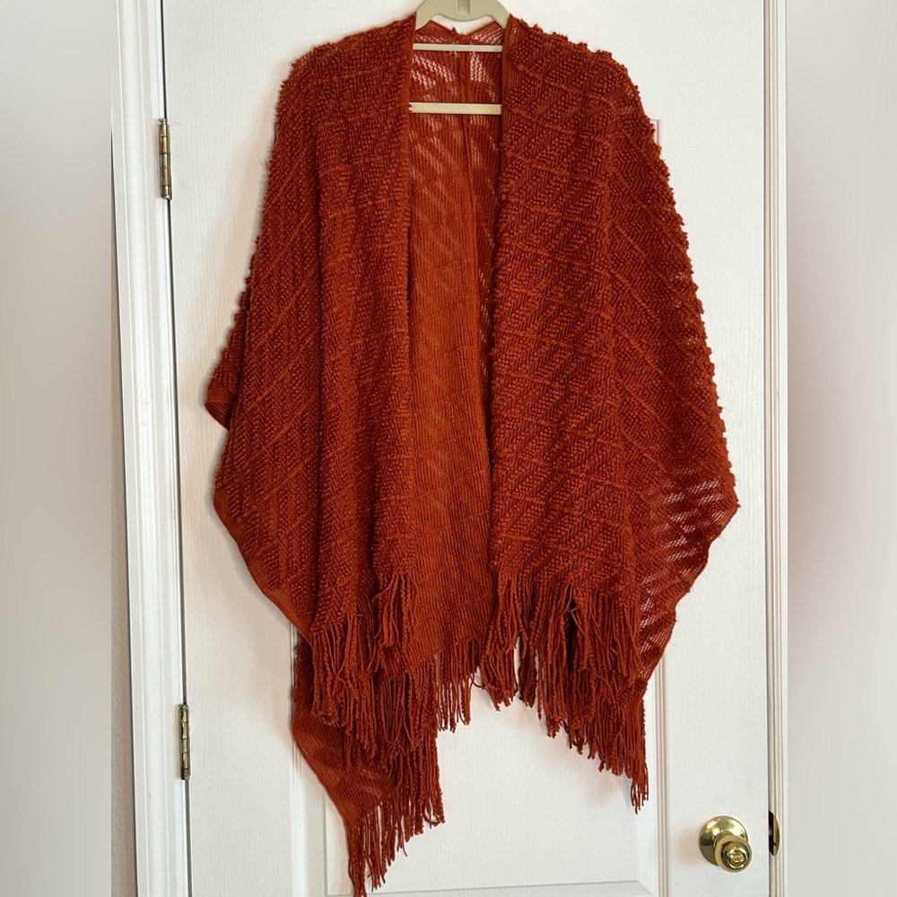 Cejon Rust Knit Shawl with Fringe